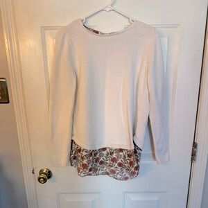 Ann Taylor LOFT Floral Mixed Media Tie Back Sweater Size small Whisper White